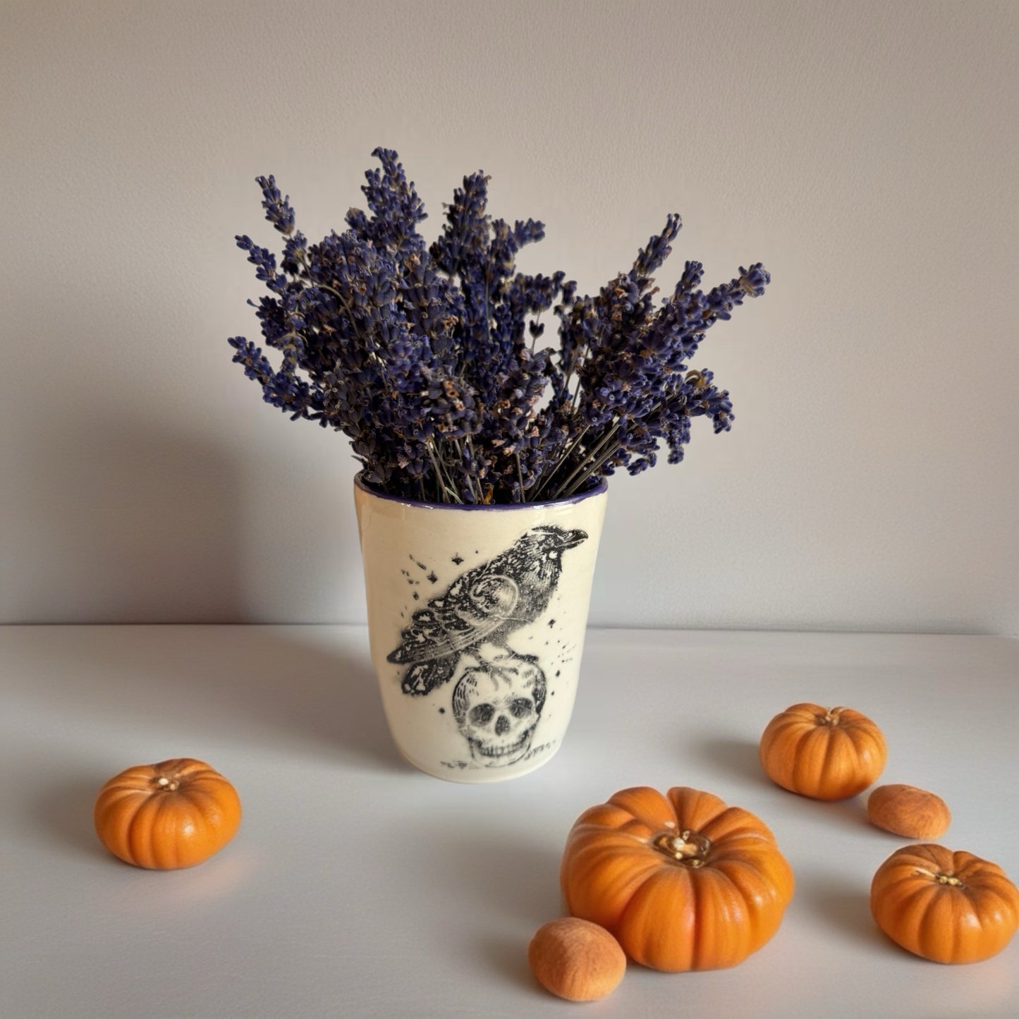 Black Crow and skull hand crafted vase.