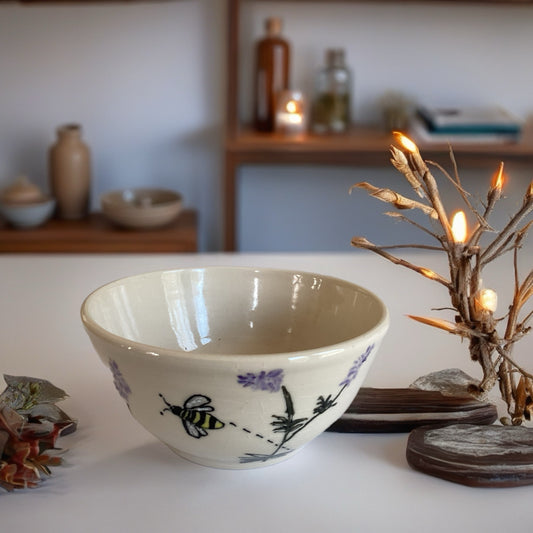 Artisian hand crafted pottery glazed decorative Bee bowl